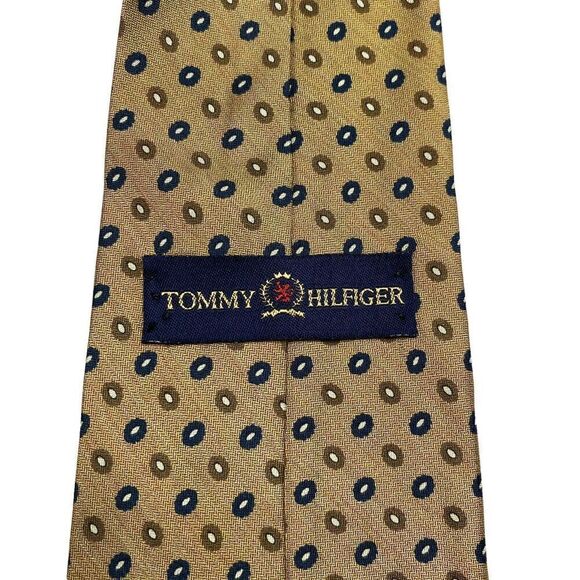 Tommy Hilfiger Tie Men's Beige Geometric 100% Silk 58.5" x 4" USA Y2K - Picture 4 of 7